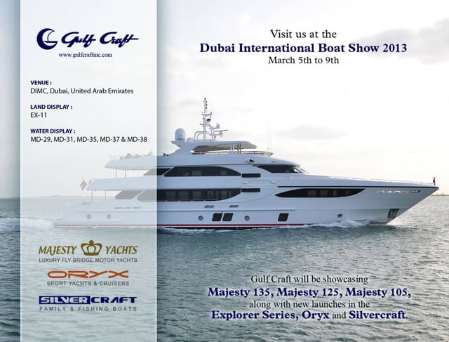 Majesty 135, on display at the Dubai Int'l Boat Show