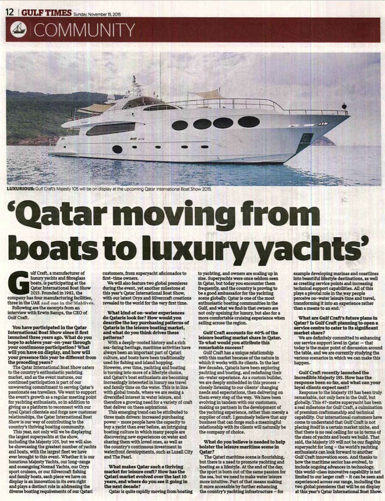 Gulf Craft Q&A with Gulf Times