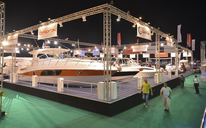 Gulf Craft stand at the external area of the Dubai Boat Show