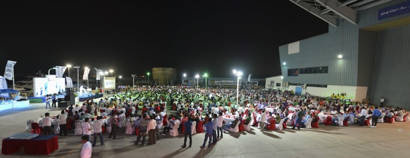 Panoramic shot of Gulf Craft's Annual Sports Fest  at the Majesty Yachts shipyard