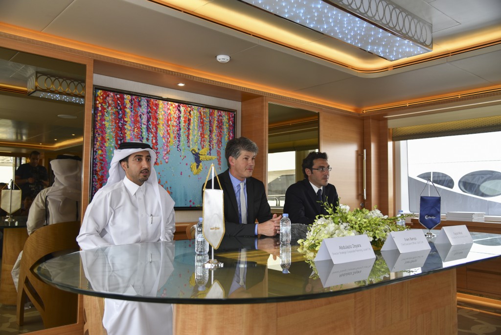 海湾游艇公司在权威135型游艇上举办了卡塔尔国际船舶展新闻发布会
