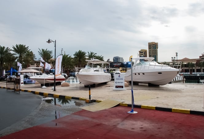 Gulf Craft's on land display of Oryx and Silvercraft models.