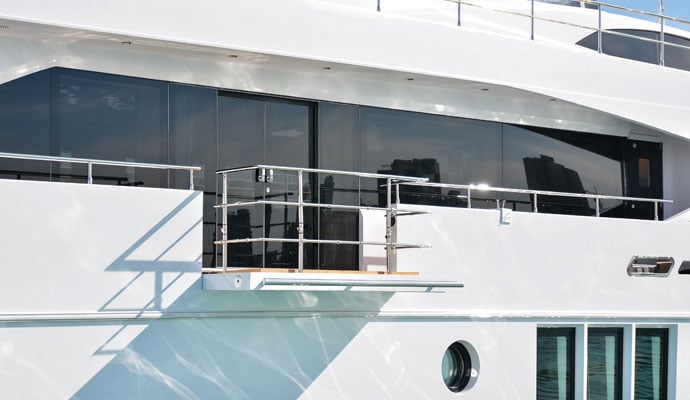 The folding balcony on the starboard side of the saloon is among the best vantage points on the Majesty 122. - See more at: http://blog.gulfcraftinc.com/majesty-122-yachting-royal-by-ocean-magazine/#sthash.lzQNiog0.dpuf