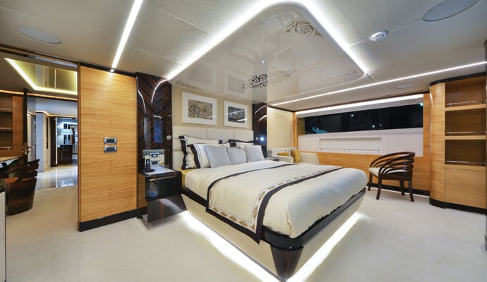 The large owner’s stateroom features a special area for conducting business via satellite. - See more at: http://blog.gulfcraftinc.com/majesty-122-yachting-royal-by-ocean-magazine/#sthash.lzQNiog0.dpuf