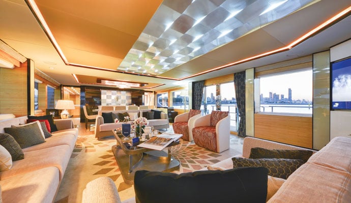 The saloon enjoys deep windows, contributing to a contemporary, spacious feel. The forward end of the saloon offers dining for an impressive 12 people. - See more at: http://blog.gulfcraftinc.com/majesty-122-yachting-royal-by-ocean-magazine/#sthash.lzQNiog0.dpuf