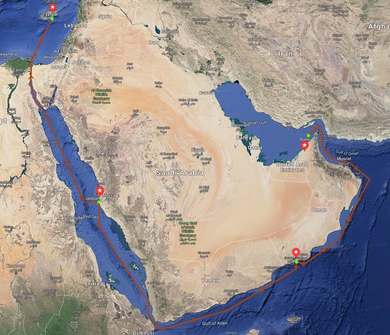 Nomad 75 SUV Dubai Moon route from Jeddah, Saudi Arabia to Limassol Cypus