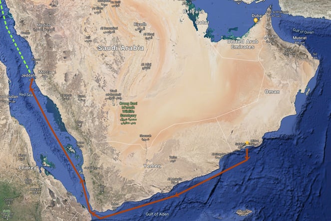 Nomad 75 SUV Dubai Moon route from Salalah, Oman to Jeddah, Saudi Arabia