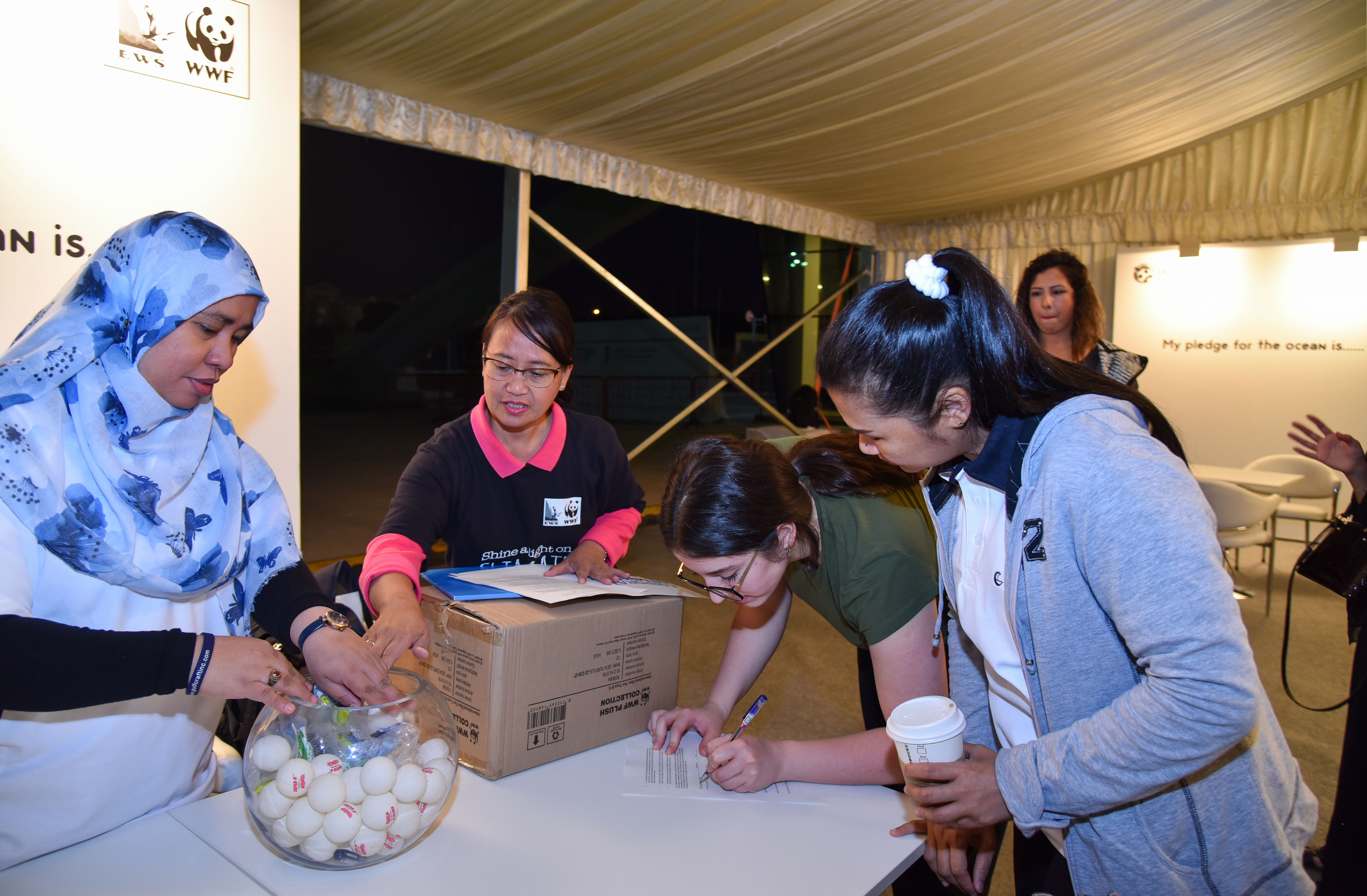 Setting up the registration booth
