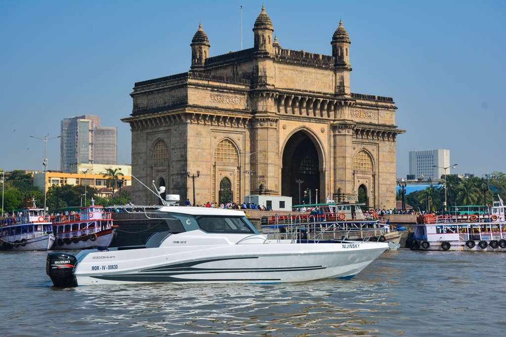 Silvercraft 36 HT in Gate of India, Mumbai India, Photo courtesy of Ariesa Mongia.